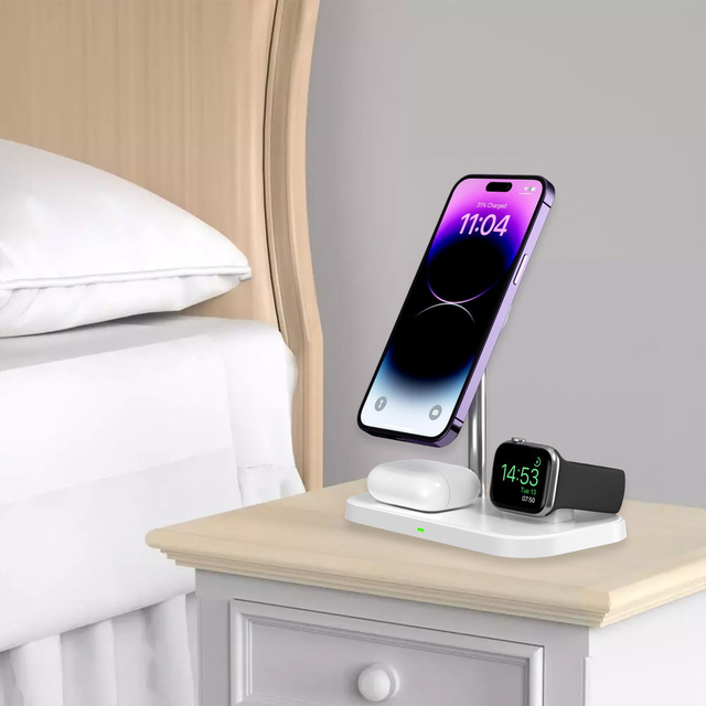 TECH-PROTECT QI15W-A22 3IN1 MAGNETISCHES MAGSAFE DRAHTLOSES LADEGERÄT WEISS