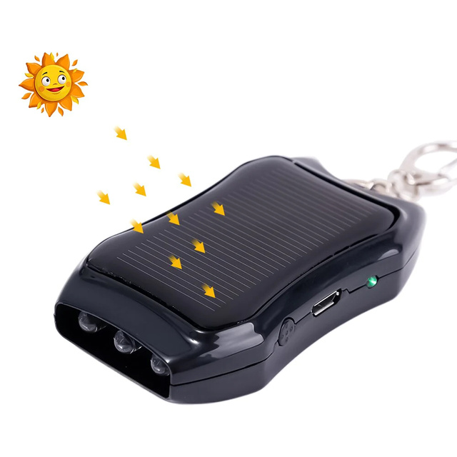 Solar Power Bank Power Bank with Flashlight 1200mAh Backpack Keychain Black