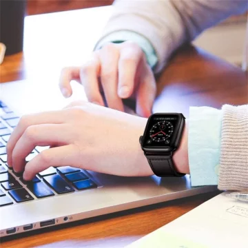 Tech-protect leatherfit apple watch 4 / 5 / 6 / 7 / 8 / se / ultra (42 / 44 / 45 / 49 мм) чорний