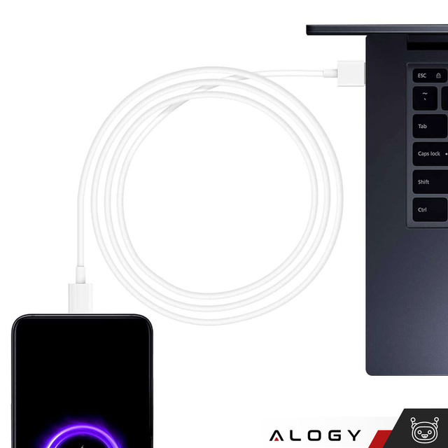 Кабель USB - USB-C типу C Alogy сильний швидкий 67W 6A PD 1.5M wire White