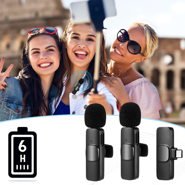 2x Wireless USB-C Type C Lavalier Microphone Android iOS for Phone Tablet Small Microphones Set of Two Microphones