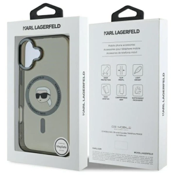 Karl Lagerfeld Pouzdro pro iPhone 16 Plus 6,7" černé MagSafe Hardcase IML Metal Karl Head