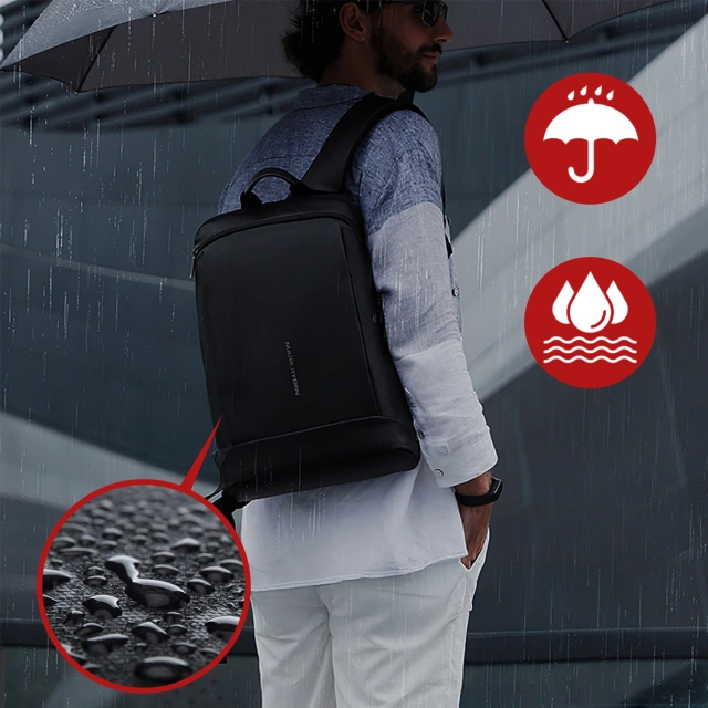 Mark Ryden 15,6"-Laptop-Rucksack, wasserdicht, für Business und Reisen, komfortabel, 180°-Öffnung, mit Kofferhaken, 13 l (43 × 30 × 10 cm) – Schwarz