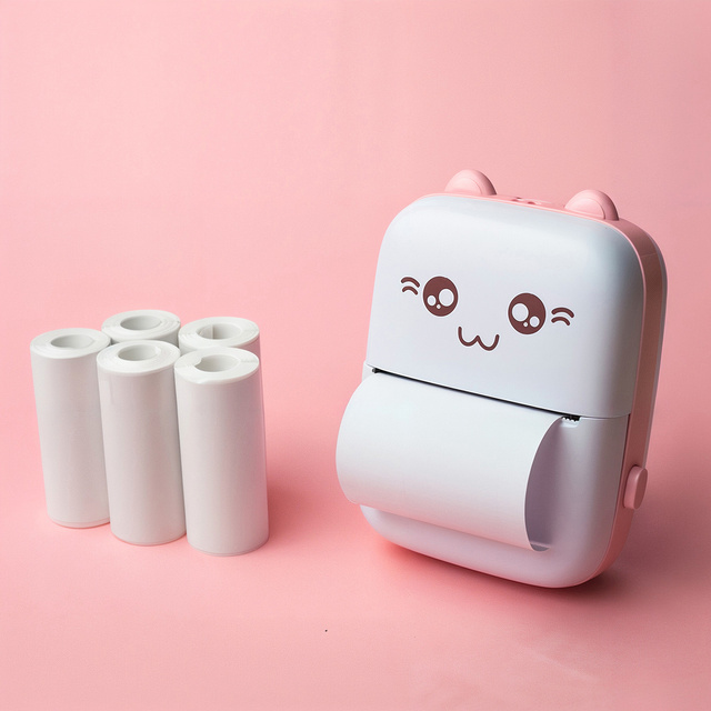 Drukuś Thermal Printer with 6 Rolls of Thermal Paper for Kids Pink