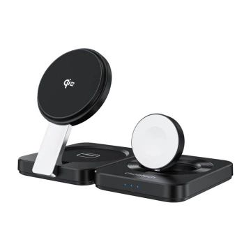 Skladacia nabíjačka Choetech Qi2 MagSafe 3v1 pre iPhone, hodinky, AirPods, čierna