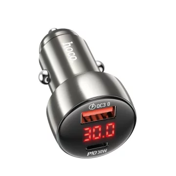 HOCO USB A Typ C Autoladegerät mit PD QC3.0 Display 3A 48W Z50 Metallgrau