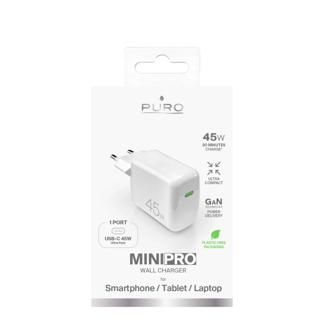 Ładowarka Puro Super Mini 45W PD GaN USB-C – biała