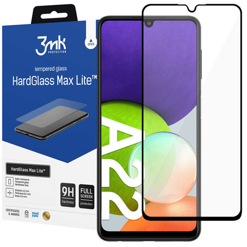 3mk HardGlass Max Lite Tempered Glass for Samsung Galaxy A22 4G Black