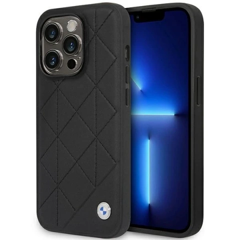 BMW BMHCP14L22RQDK puzdro na telefón pre Apple iPhone 14 Pro 6,1" čierno/čierne kožené prešívané