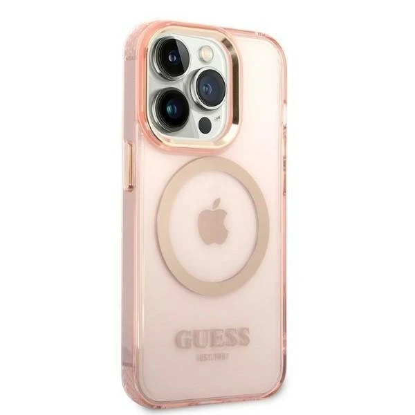Etui Guess GUHMP14LHTCMP do Apple iPhone 14 Pro 6,1" różowy/pink hard case Gold Outline Translucent MagSafe
