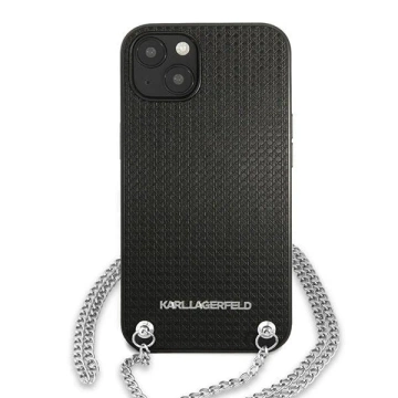 Etui Karl Lagerfeld KLHCP13MPMK pro iPhone 13 6,1" pevné pouzdro s koženou texturou a řetízkem
