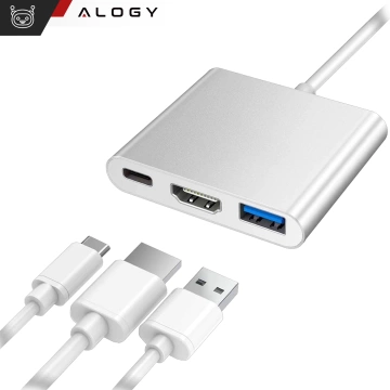 Adapter HUB 3in1 Alogy Adapter USB-C 3.0 HDMI USB-A Silber