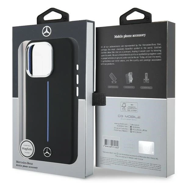 Чохол Mercedes для iPhone 16 Pro Max 6.9" Hardcase Silicone Blue Stripe MagSafe Black