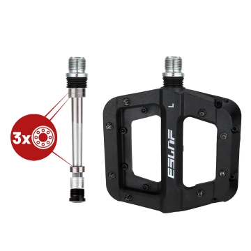 Platform bicycle pedals for road and mountain bikes, MTB platform, 3 bearings, black, set [2 pcs.] Black
