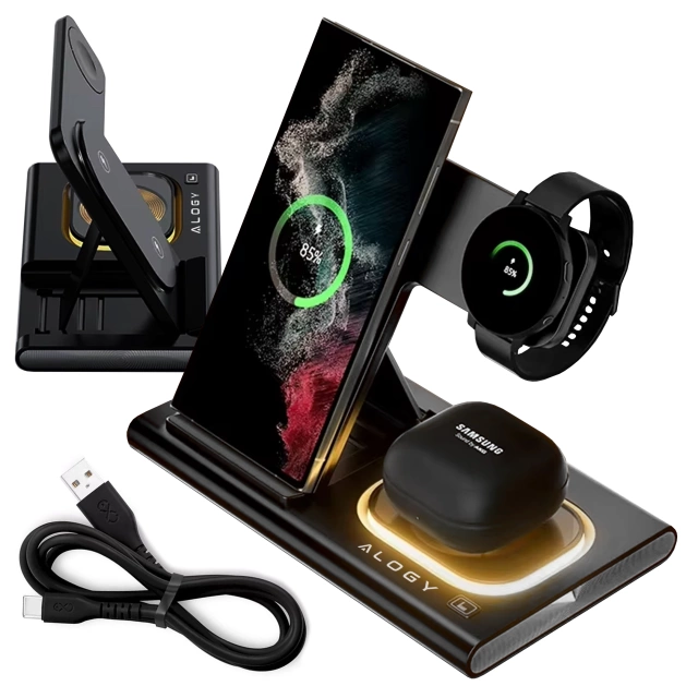 Bezdrôtová nabíjačka pre Samsung: Bezdrôtová nabíjacia stanica 3 v 1 pre Samsung Galaxy Watch 7/6/5/4/3 Pro Classic, Galaxy Buds pre S24 Ultra, S23, S22, S21, S20, Note 20/10, Z Fold