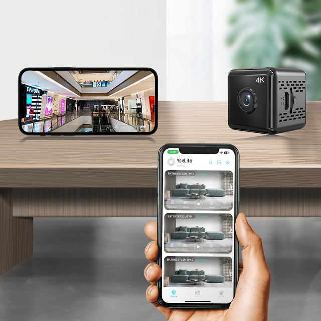 Panoramatický fotoaparát Mini digitální fotoaparát Spy Nanny Mikrofon 4K UHD Full HD micro SD Black