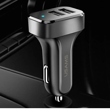 USAMS Nabíjačka do auta 2xUSB C13 2.1A čierna/čierna (iba hlava) CC87TC01