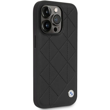Pouzdro na telefon BMW BMHCP14L22RQDK pro Apple iPhone 14 Pro 6,1" černo/černé kožené prošívané