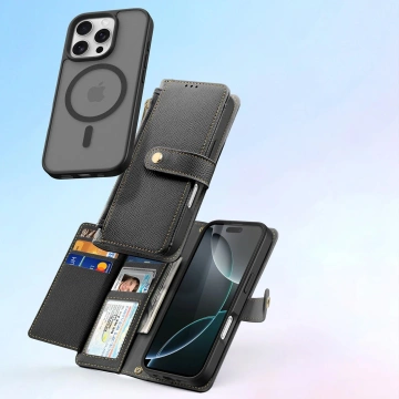 iPhone 16 Pro Dux Ducis Lawa Leather MagSafe Wallet Case Black