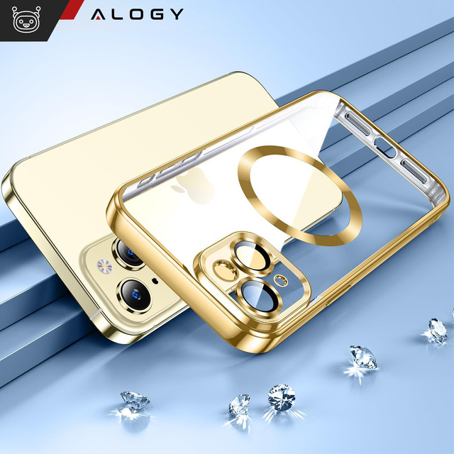 MagSafe Case pro iPhone 15 Plus Glamour Luxury Cover Slim Ring Alogy Gold Transparent Glass