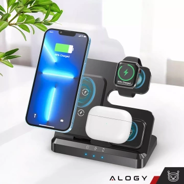 Bezdrôtová indukčná nabíjačka Qi QC 3.0 3v1 rýchla pre Apple iPhone Airpods Watch Nabíjacia stanica 15W čierna