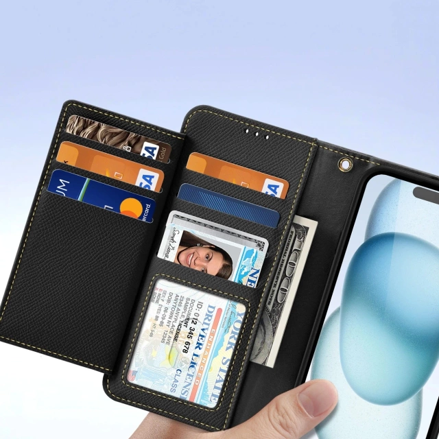 iPhone 15 Dux Ducis Lawa Leather Wallet Case MagSafe Black