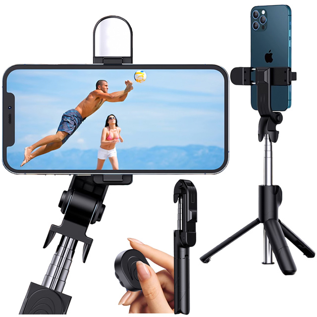 Držák Alogy Wireless Selfie Stick Bluetooth skládací stativ Mini telefon stativ s LED lampou