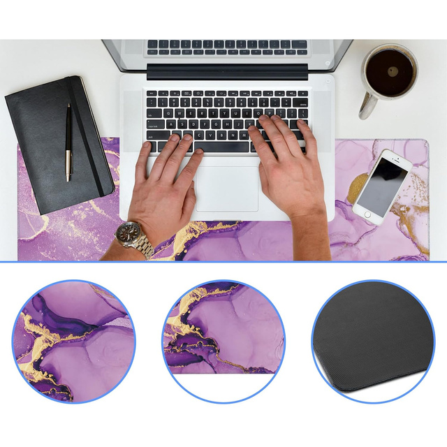 Desk pad for mouse keyboard Anti-slip gaming protective mat XXL 90x40 Alogy Marble purple
