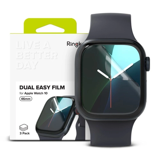 3x Folia ochronna na Apple Watch 10 46mm Ringke Dual Easy 3-pack Clear
