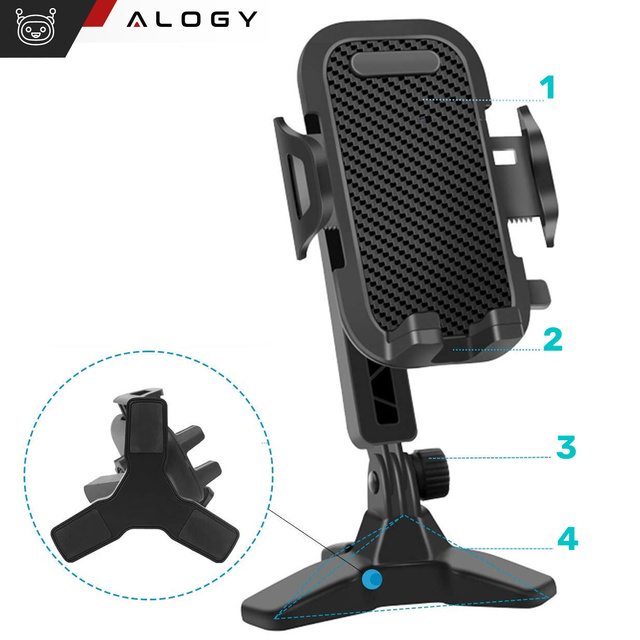 Phone Holder Stand Desktop Stand Adjustable 360 Desk Tripod Tripod 4-7" Alogy Black