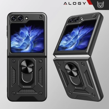 Pouzdro pro Samsung Galaxy Z Flip 6 Armored Case Stand Ring Alogy černé