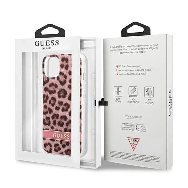 Guess GUHCP13SHSLEOP iPhone 13 mini 5,4" ružovo-ružové pevné puzdro Leopard