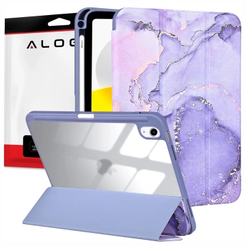 Protective Case for Apple iPad 10.9" 10 Gen 2022 / iPad 11" A16 11 Gen 2025 Hybrid with Stylus Holder, Foldable Cover with 2-in-1 Stand Function, Alogy HybridBook™ Case – Marble Purple