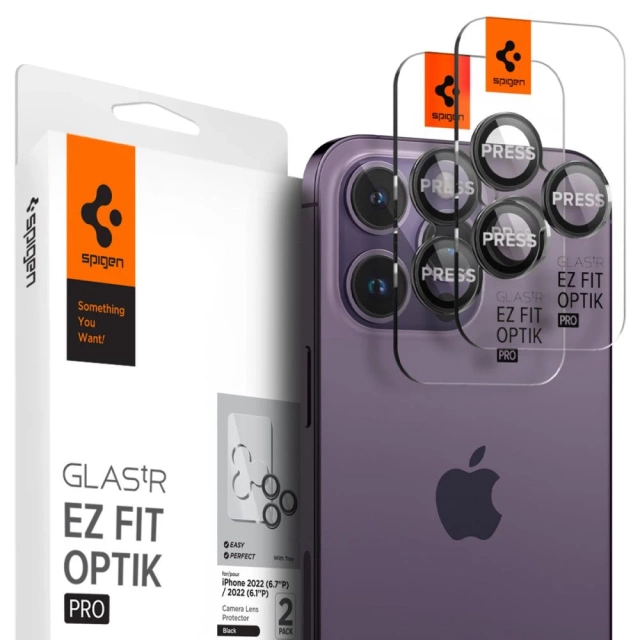 Spigen Optik.tR "EZ FIT" chránič fotoaparátu 2 balenie pre Apple iPhone 14 Pro / 14 Pro Max Black