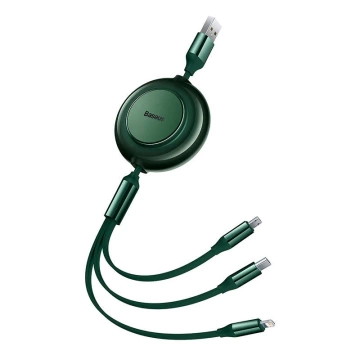 USB-кабель Baseus Bright Mirror 2 3в1, micro USB / Lightning / USB-C, плоский, 3,5 А, 1,1 м (зелений)