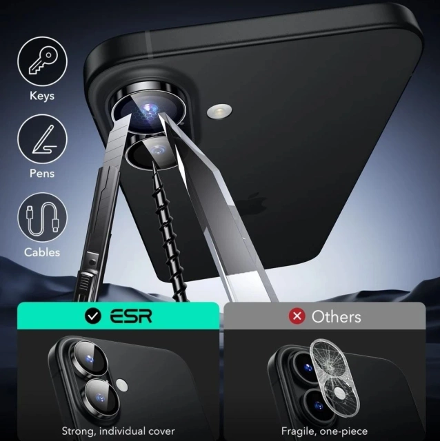 ESR ARMORITE KAMERA-SCHUTZ IPHONE 16/16 PLUS SCHWARZE KAMERA-ABDECKUNG