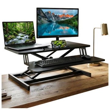 Standing desk with pneumatic lift 60×80 cm - height adjustment 11–51 cm, two-level, foldable, ideal for home office - Alogy LiftDesk™ Black