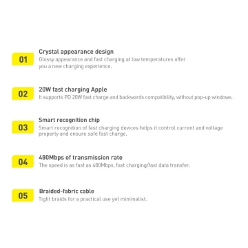 Baseus Crystal Shine Series kabel USB kabel pro rychlé nabíjení a přenos dat USB typu C - Lightning 20W 2m černý (CAJY000301)