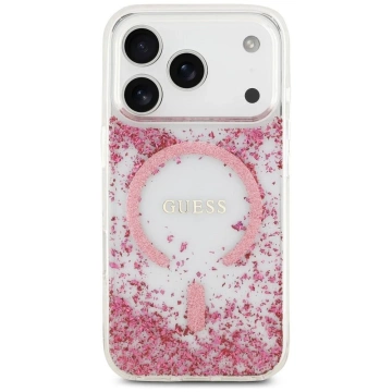 Etui Guess MagSafe do iPhone 17 Pro Resin Bottom Glitter Pink