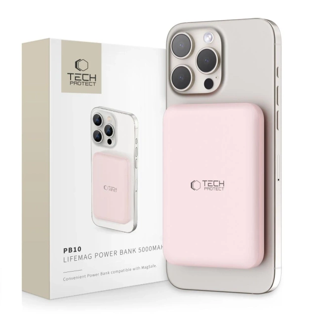 Magnetická powerbanka PB10 Lifemag Magsafe Power Bank 5000 mAh ružová