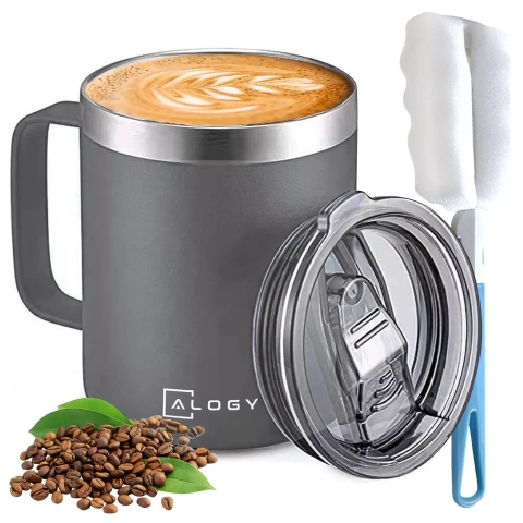 Thermal mug 420ml with handle lid for coffee tea steel cold and warm drinks Alogy navy blue