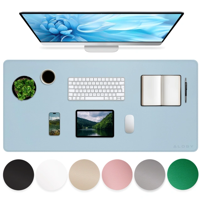 Podložka pod stůl 100×50 cm – protiskluzová ochranná podložka z elegantní PU ekokůže, pro myš a klávesnici, stylová a odolná – Alogy WorkMat™ Blue