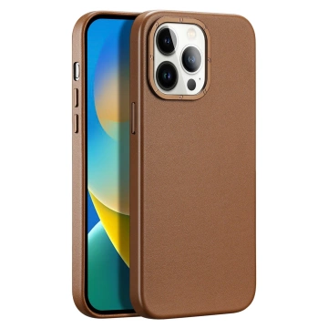 Dux Ducis Grit Ledertasche für iPhone 14 Pro Max Elegante Kunstlederhülle (MagSafe-kompatibel) Braun