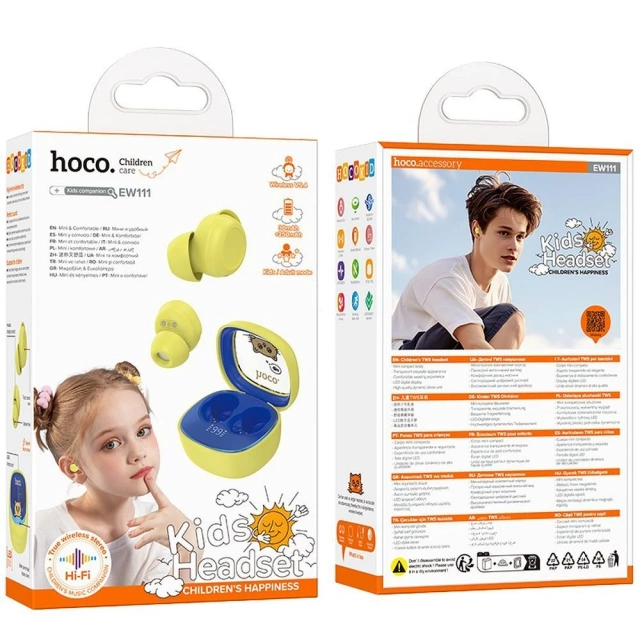 Słuchawki TWS dla dzieci Hoco EW111 Bluetooth 5.4 Żółte