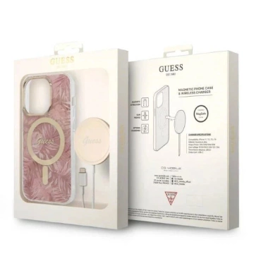 Zestaw Guess GUBPP14XHJEACSP Case Charger iPhone 14 Pro Max 6,7" różowy/рожевий жорсткий чохол MagSafe Jungle