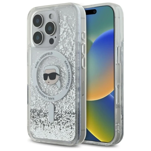 Etui Karl Lagerfeld für iPhone 16 Pro Max 6,9" Magsafe Hardcase Transparent Liquid Glitter Karl Head