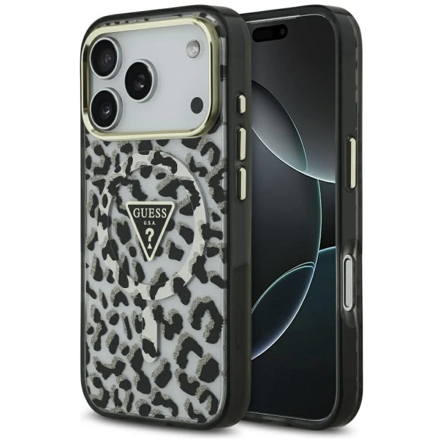 Etui Guess MagSafe do iPhone 17 Pro Max Leopard Glitter Black