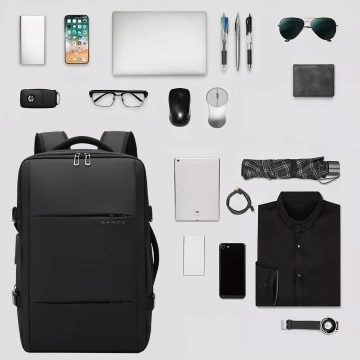 Bange Wasserdichter Laptop-Rucksack für Städtetrips, 46 x 30,5 x 20 cm, erweiterbar für Flugreisen, für Damen und Herren, mit Vakuumfach und Vakuumpumpe, Schwarz