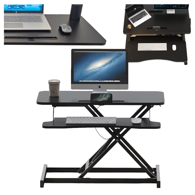 Biurko podstawka do pracy stojącej na biurko z podnoszeniem pneumatycznym 60×80 cm – regulacja wysokości 11–51 cm, dwupoziomowe, składane, idealne do Home Office – Alogy LiftDesk™ Czarne