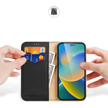 Dux Ducis Hivo Leather Flip Cover Originálna kožená peňaženka na karty a dokumenty iPhone 14 Pro Max Black